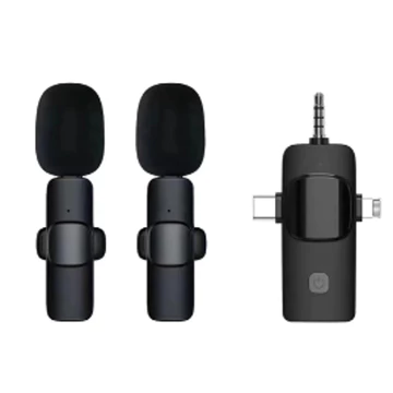 Mikrofon Wireless Clip On Plug Play Noise Cancelling Type C Lightning IPhone Android Vlog Live