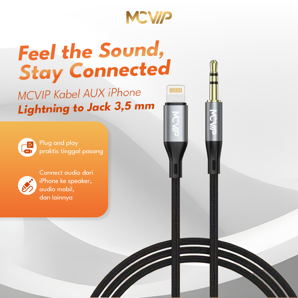Jual MCVIP Kabel Audio AUX For iPhone Lightning To Jack 3.5mm, Type C ...