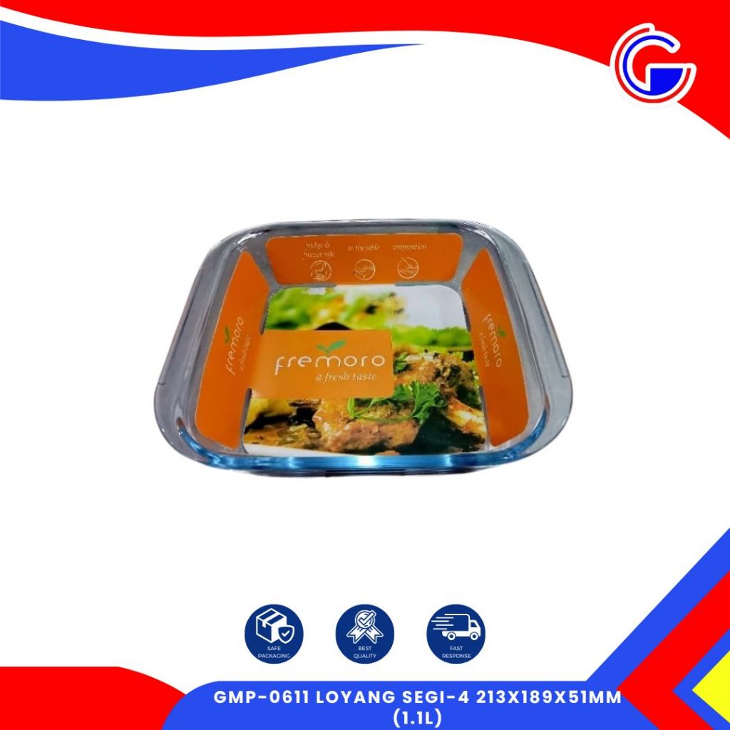 Loyang Kaca Fremoro 1.1L / Loyang Segi Oven Microwave / Gmp-0611 Loyang Tahan Panas