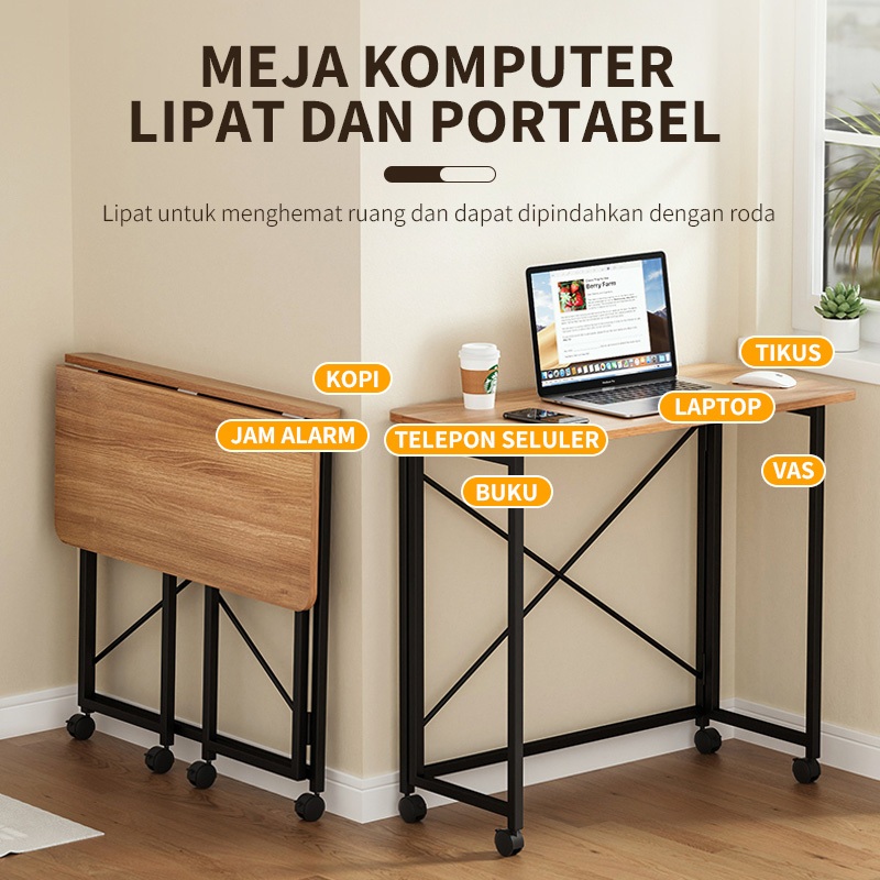 Jual COD Meja Laptop Lipat Adjustable Dengan Roda - Meja Belajar ...