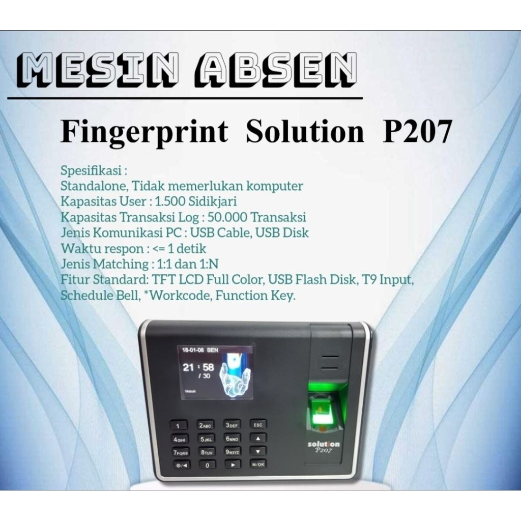 Jual mesin absensi fingerprint SOLUTION P207 ORIGINAL GARANSI RESMI ...