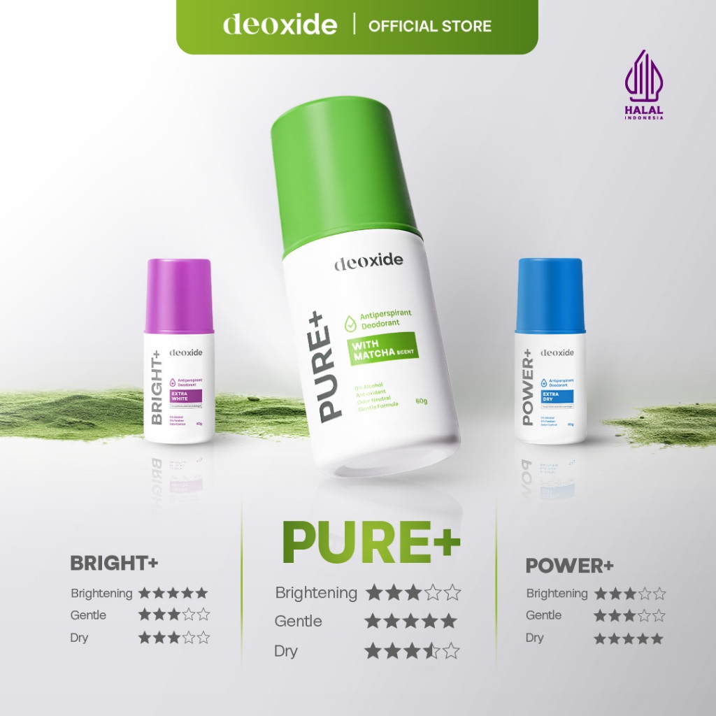 Jual Deoxide Pure+ With Matcha Scent Antiperspirant Deodorant Roll On ...