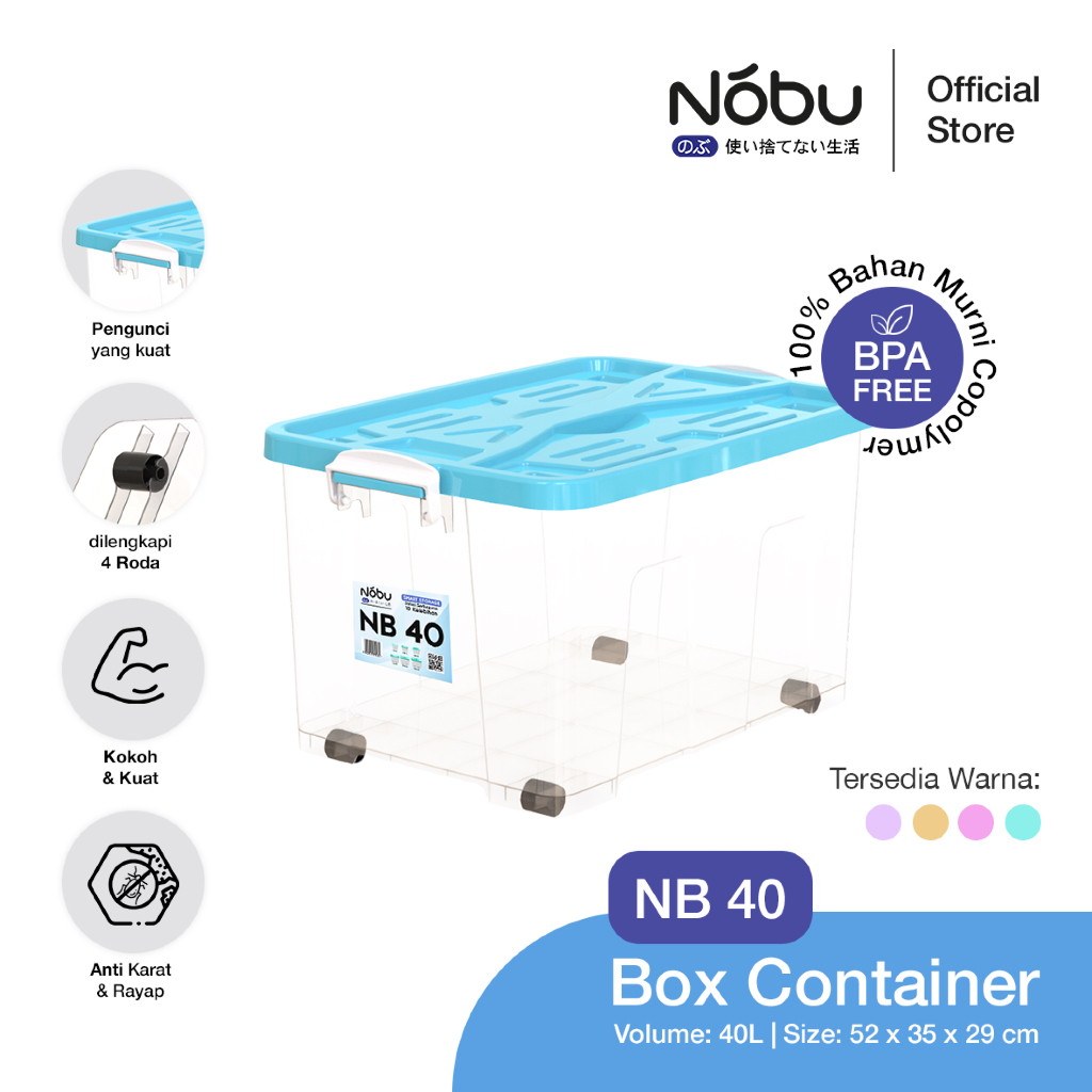 Jual Nobu Container Box + Roda 40 liter/ Kotak Penyimpanan Transparan ...
