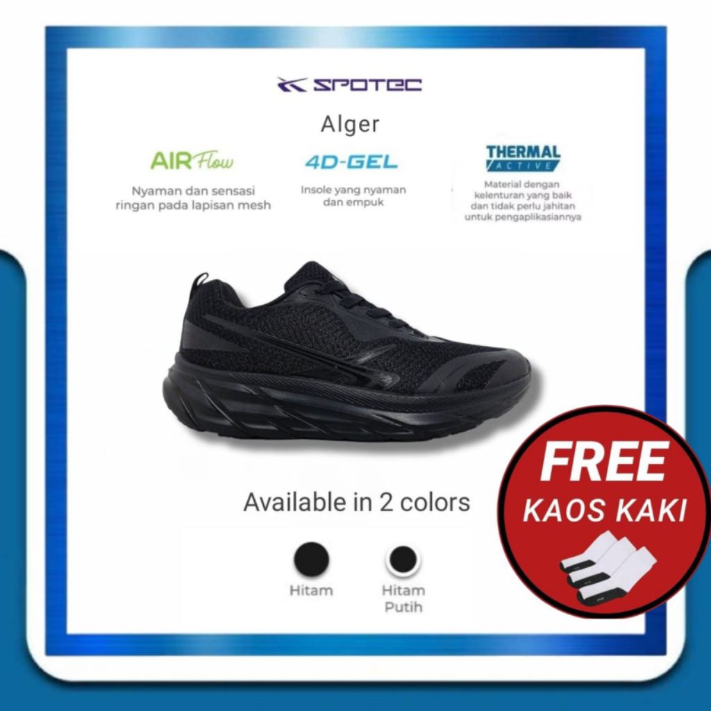 Jual SPOTEC Sepatu Sneaker Alger Hitam - Hitam | Shopee Indonesia