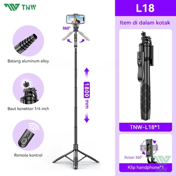 TNW L16 Tongsis Tripod Selfie Stick Bluetooth Remote Tripod Tongsis 360° Rotasi 1 4 Adaptor