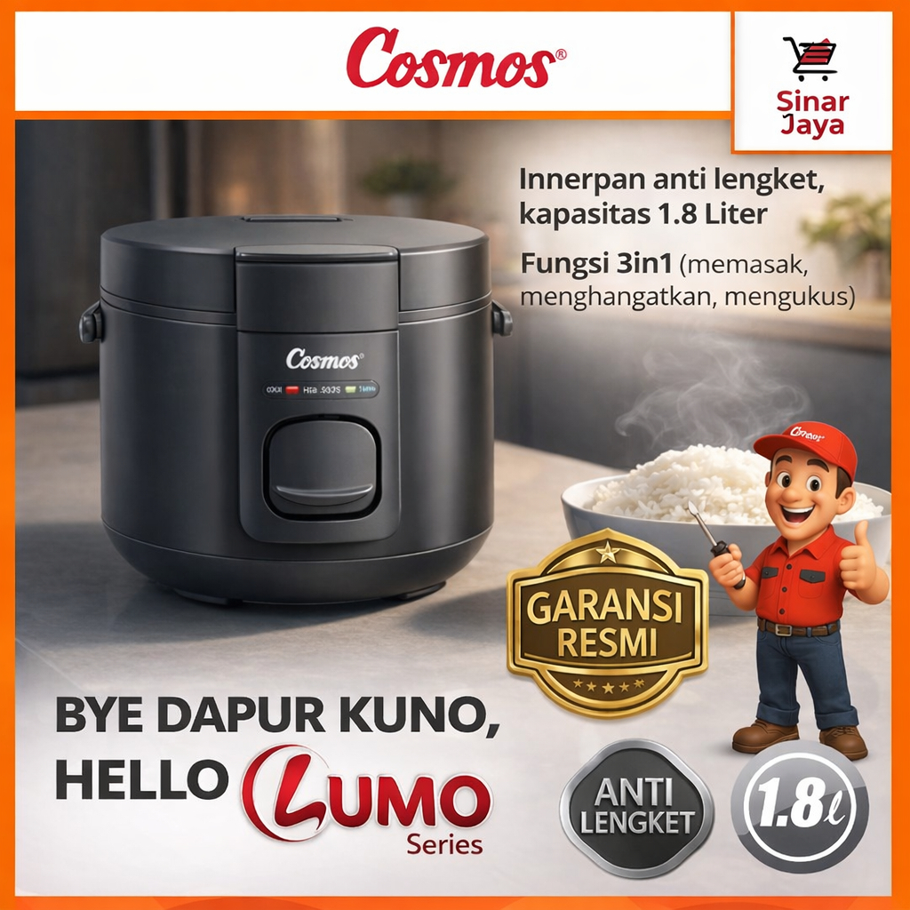 Jual COSMOS CRJ-3375 Magic Com / Rice Cooker Lumo Series 1.8 Liter 3in1 ...