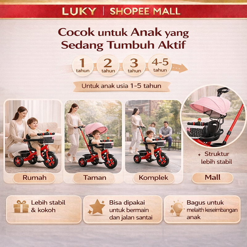 Jual LUKY Sepeda Anak 3 in 1 Multifungsi Dengan Dorongan Orang Tua ...