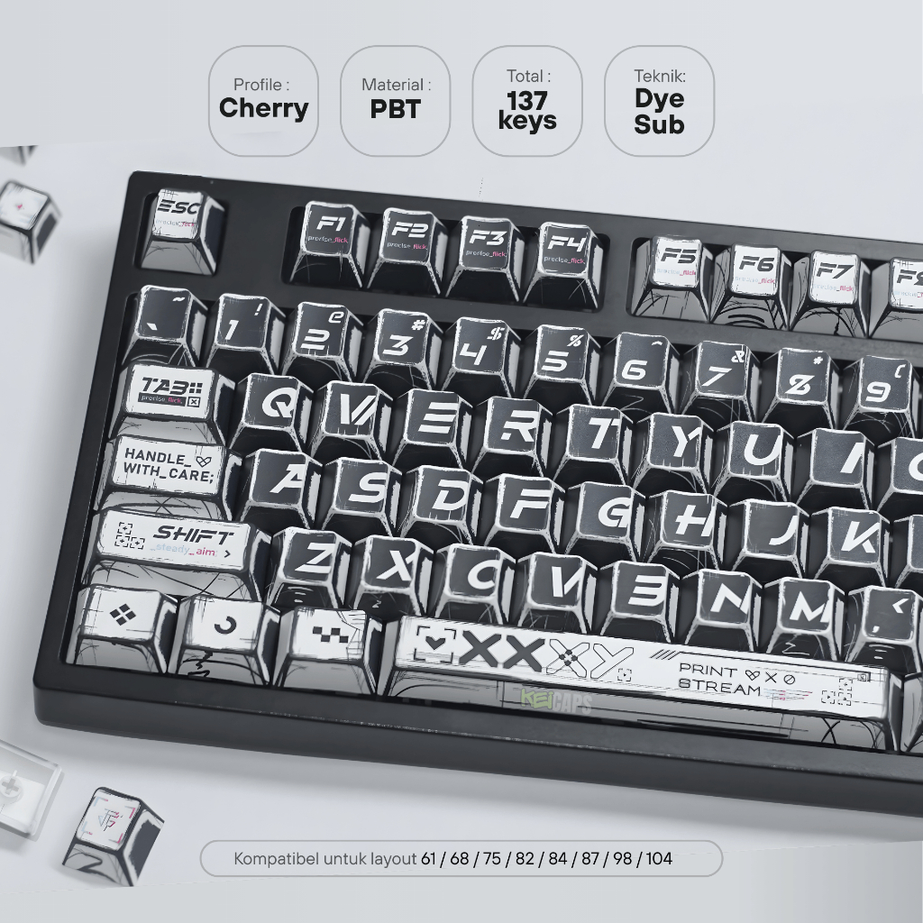 Jual CSGO Manga Black PBT Dye Sub Keycaps Cherry Profile untuk ...