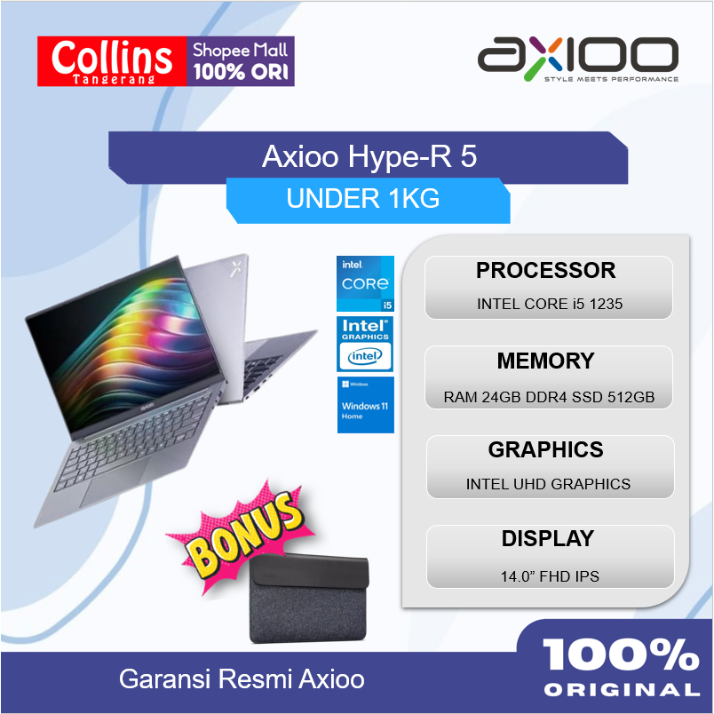 Jual Axioo Hype-R 5 Intel Core i5 1235 RAM 24GB SSD 512GB W11+OFFICE ...