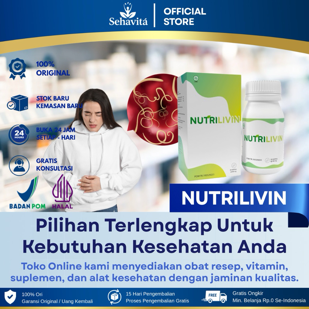 NUTRILIVIN 100% ORIGINAL OBAT HERBAL PEMBASMI PARASIT CACING PAPILOMA KUTIL BAU BADAN AMPUH BPOM