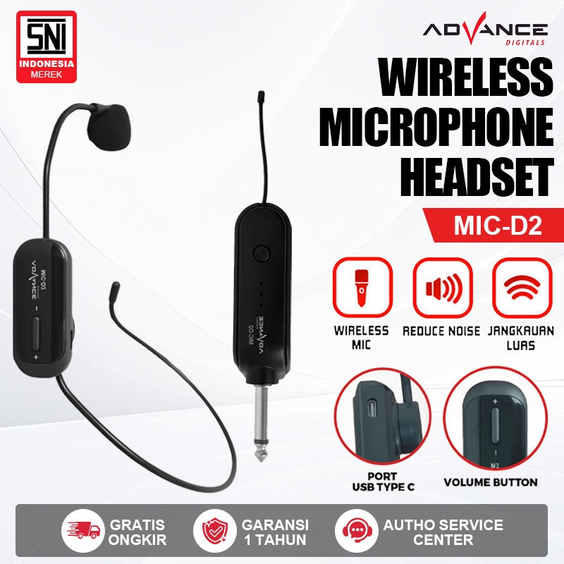 Jual Advance Wireless Microphone Headset MIC-D2 Mic Bando Clip On ...