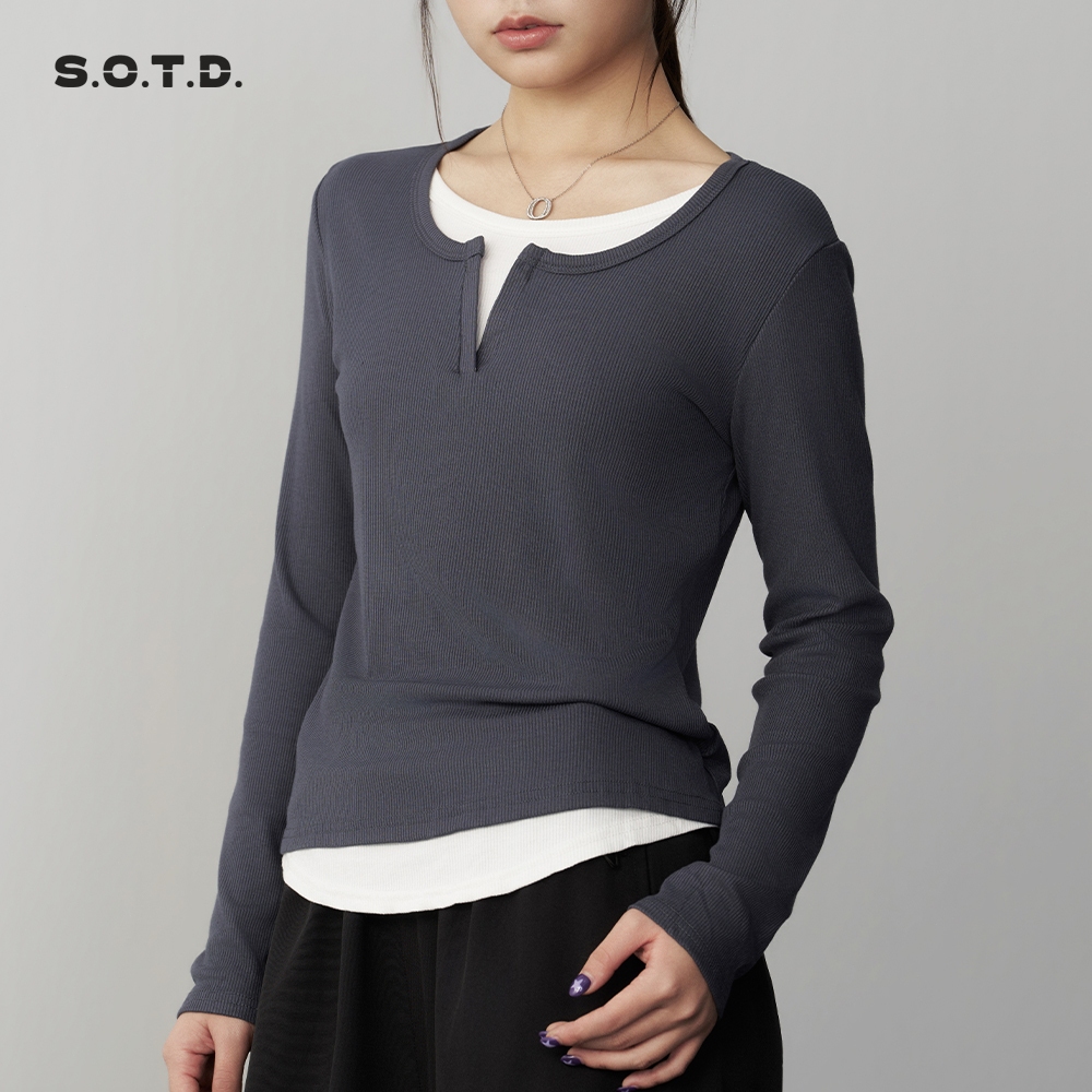 S.O.T.D.Atasan Lengan Panjang Bergaris Warna Solid/Women's…