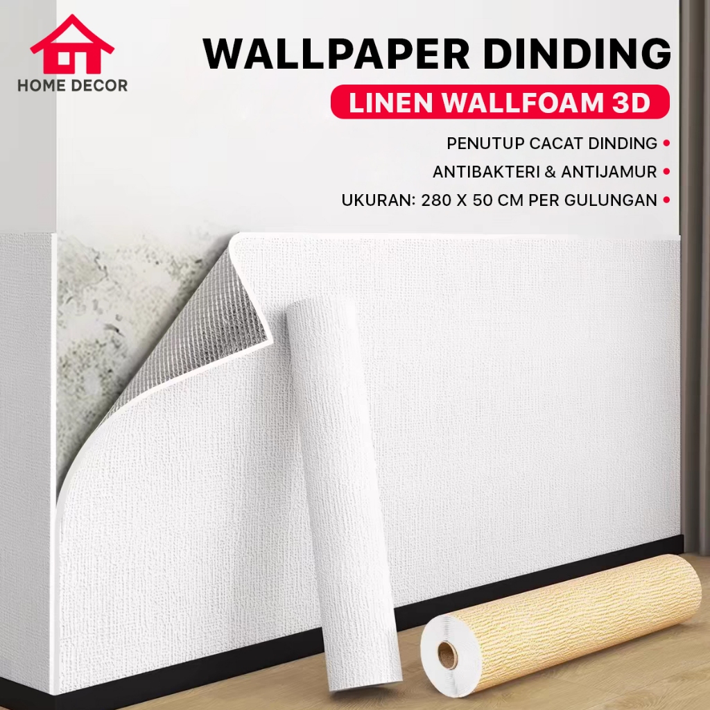 Home Decor - Wallpaper Dinding Linen Roll Wallfoam 3D Tekstur Coral Ukuran 280x50cm