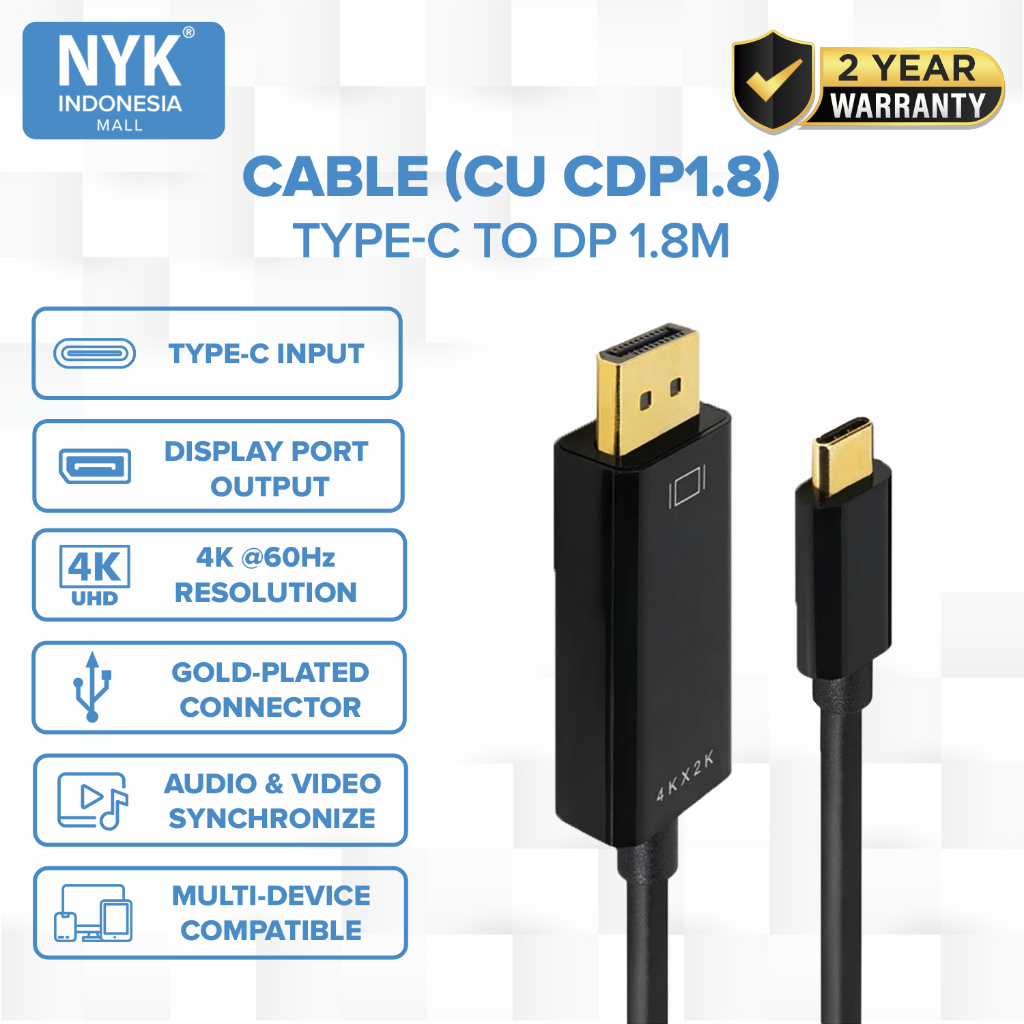 NYK Kabel Type C to Display Port Cable Gold Plate 4K COD