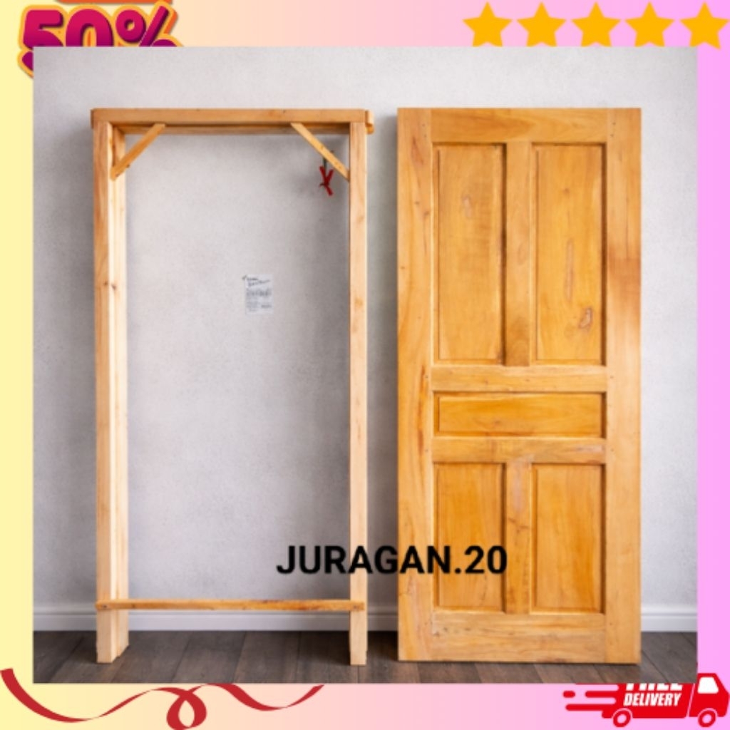 Redy Stok Pintu+Kusen Kayu Mahoni Pintu Depan Pintu Kamar Minimalis Pintu Kosan