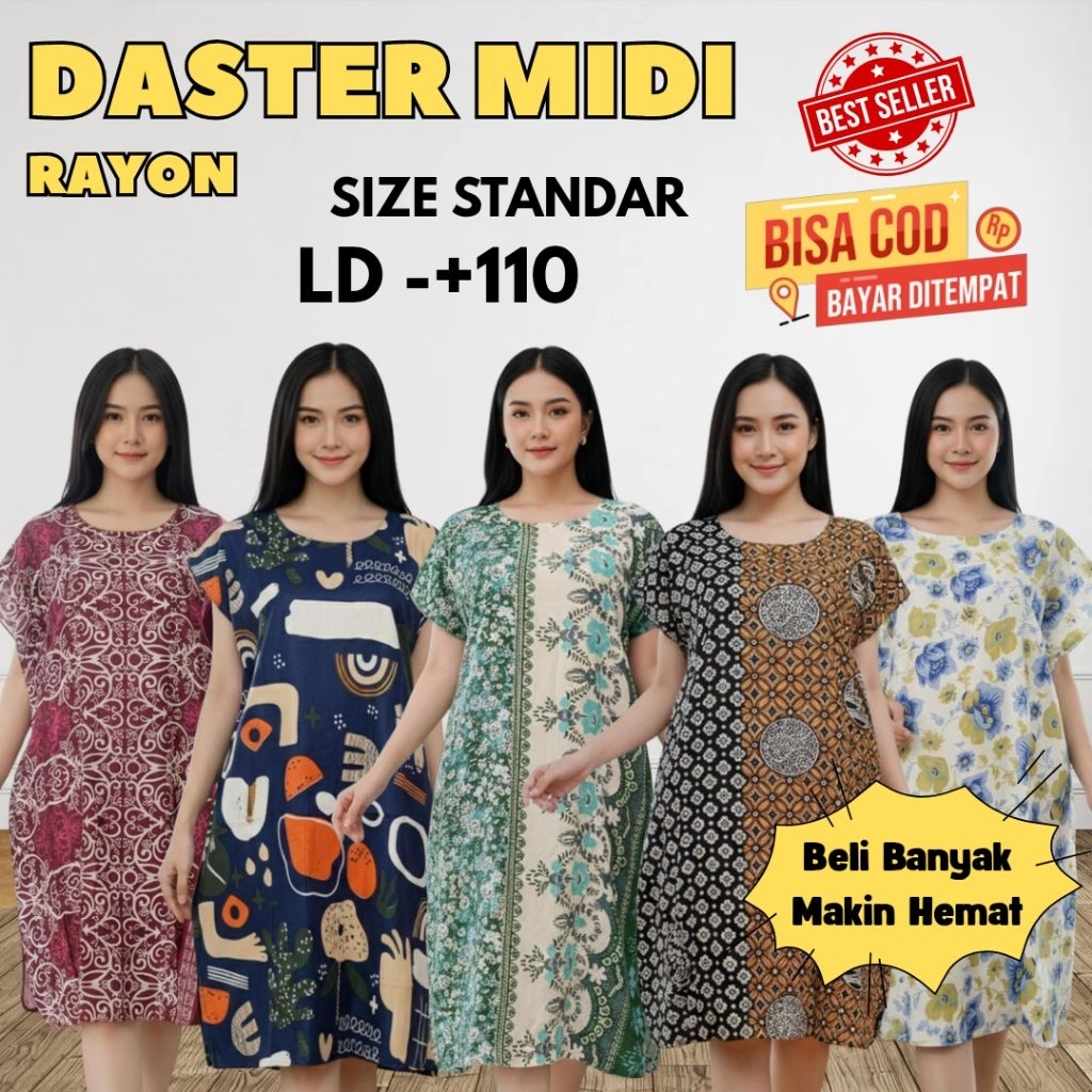 Jual Daster Midi Standar LD 110 Motif Acak Bahan Rayon Adem Muat BB 35 ...