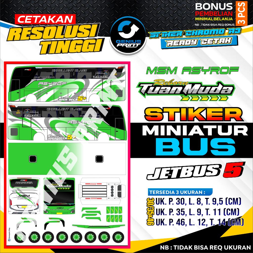 Jual Stiker Miniatur Bus [ JETBUS 5 ] Livery MSM Fadel Asyrof #1 Uk. 30 ...