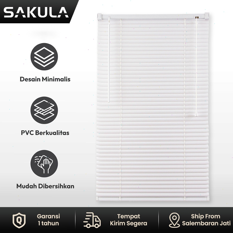 Sakula Venetian Blind 40/60/40X180 cm Venetian Blinds 25 mm - Putih Tirai Penutup Kerai Hordeng Venetian Penghalau Cahaya Horizontal Blind Aestethic / Tirai Jendela