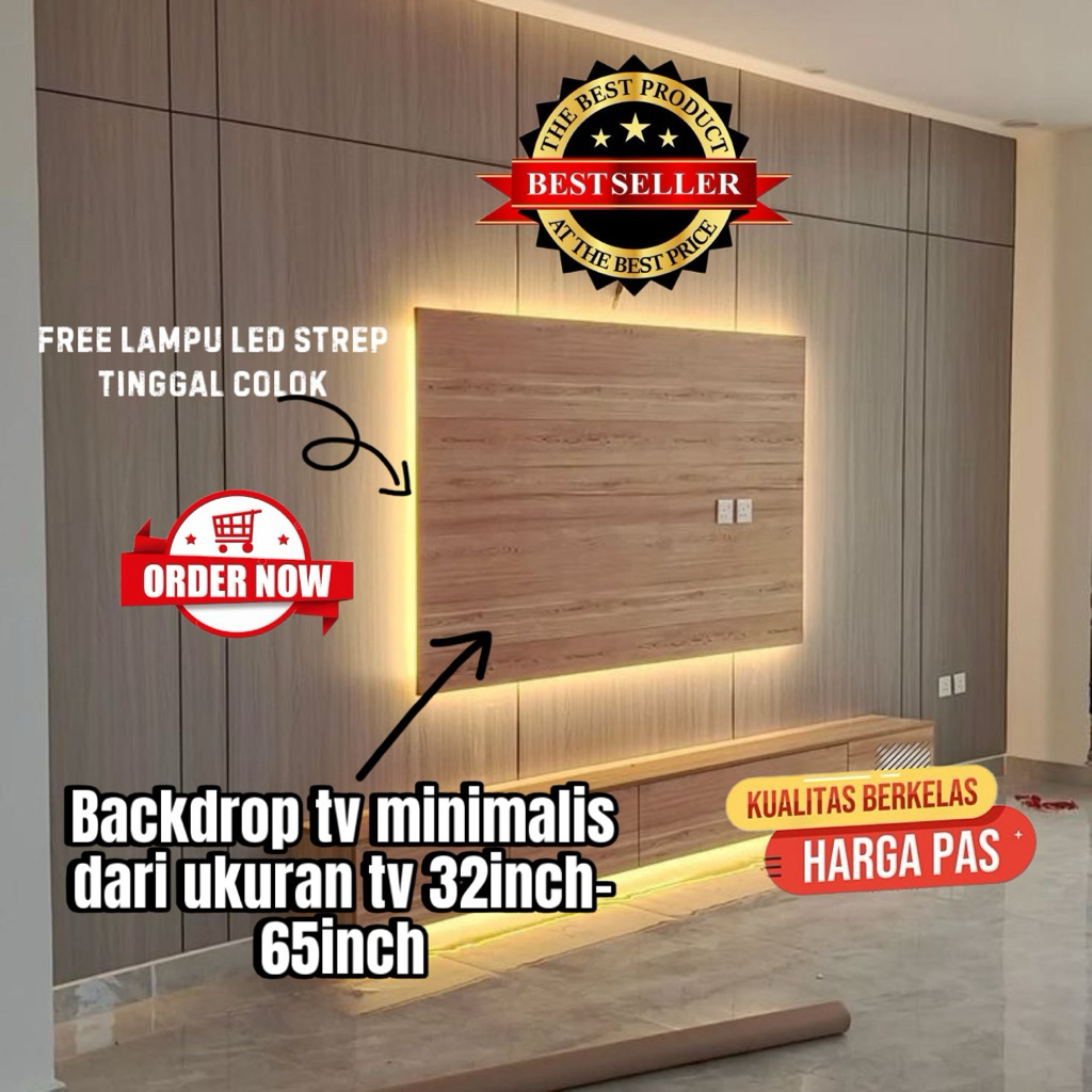 Jual Backdrop TV Minimalis HPL Modern - Paket Lengkap Free LED Strip ...