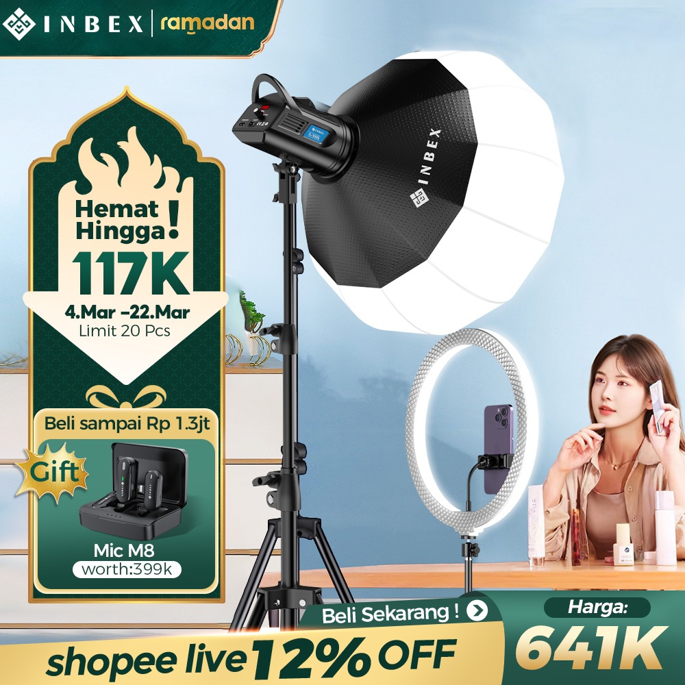 Jual INBEX IL-100S Lampu 100W Studio Softbox Lighting Kontent Live ...