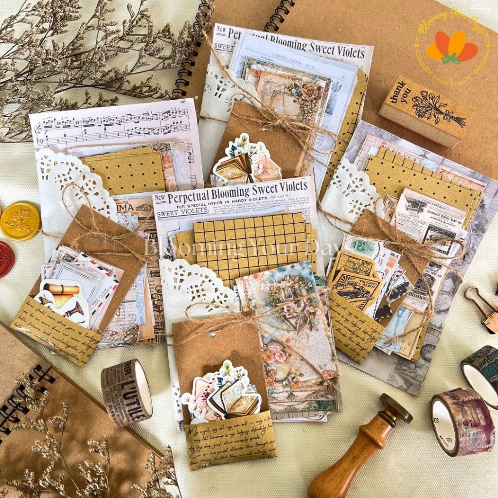 Jual Ready stock! Journal kit set 62pcs vintage papers scrapbook ...