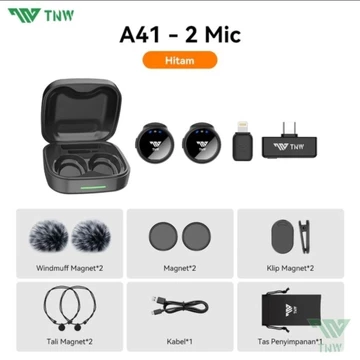 TNW A41 2 IN 1 Wireless Microphone Dual Magnetic Mikrofon Al Noise Reduction Mic Profesional