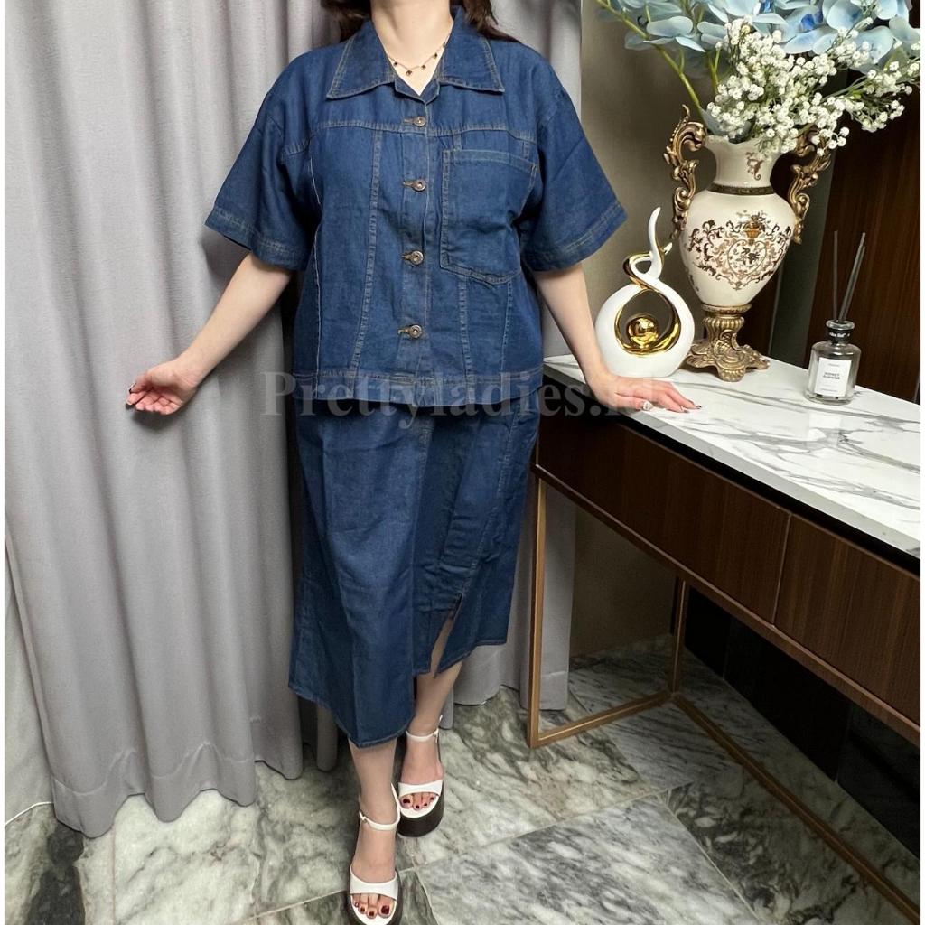 Jual SETELAN ROK JEANS BKK PREMIUM URBAN CHIC SILHOUETTE SKIRT LINE CUT ...