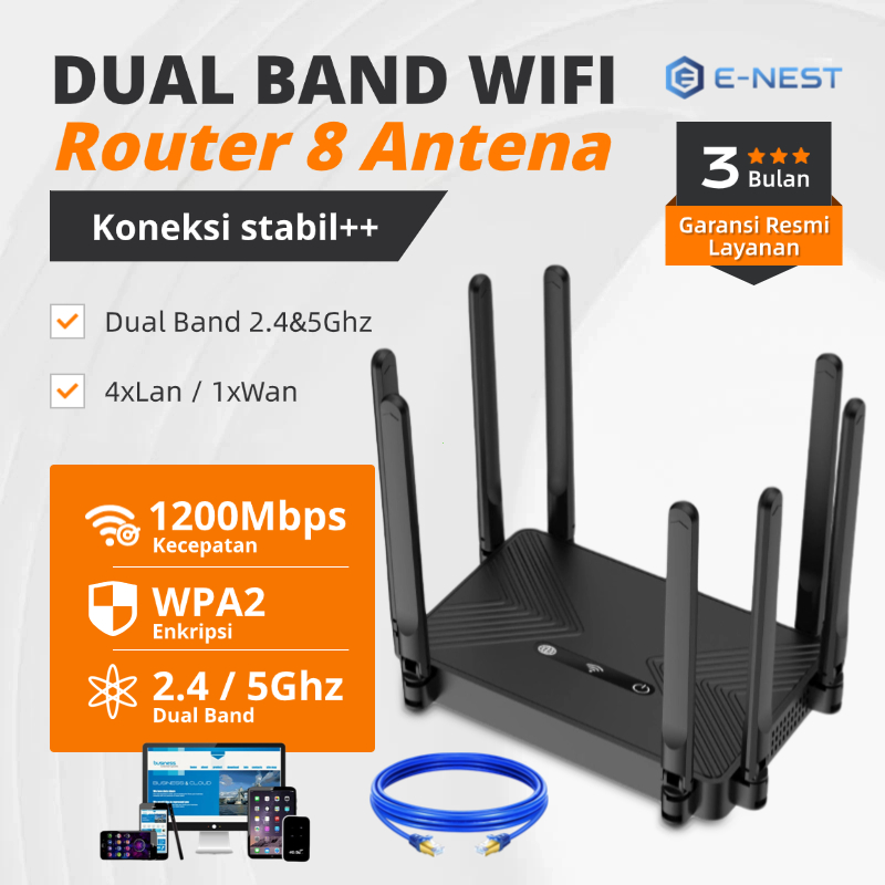 Jual eNest Dual Band Router WIFI - 8 Antena Router, Mode Routing/AP ...