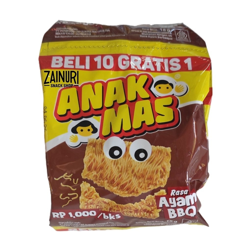 Jual Anak Mas Snack Mi Instan 18gr - 1 Renteng isi 10 Pcs (Bonus 1 Pcs ...