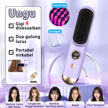 USATON Catokan Rambut Nirkabel Ceramic Catok 9 Tingkat Suhu Catokan Mini Catokan Sisir Pelurus