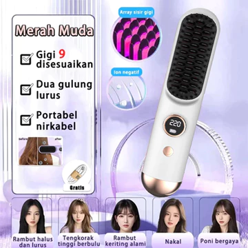 USATON Catokan Rambut Nirkabel Ceramic Catok 9 Tingkat Suhu Catokan Mini Catokan Sisir Pelurus