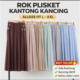 Rok Plisket Wanita RANIA Kantong Kancing Premium Allsize Fit L–XXL Rok Panjang A Line Adem