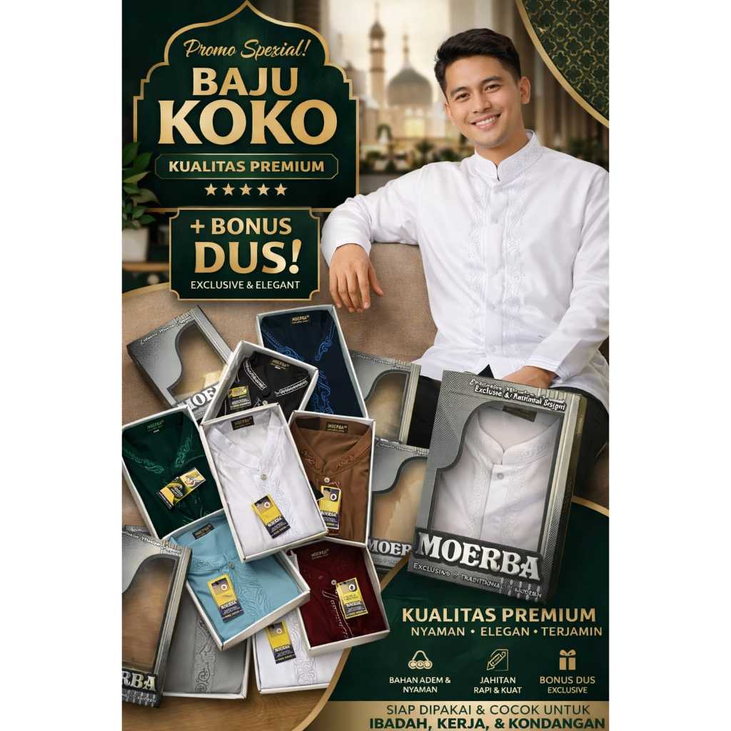 (BONUS DUS) Baju Koko Termurah bordir panjang bonus dus untuk oleh-oleh musim haji umroh hajatan syukuran acara