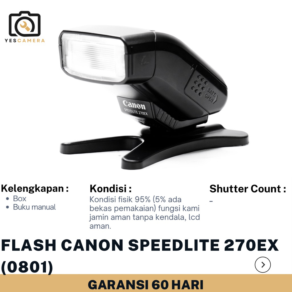 Jual Flash Canon Speedlite 270EX (Bekas) - E-TTL II/E-TTL , Zoom Manual ...