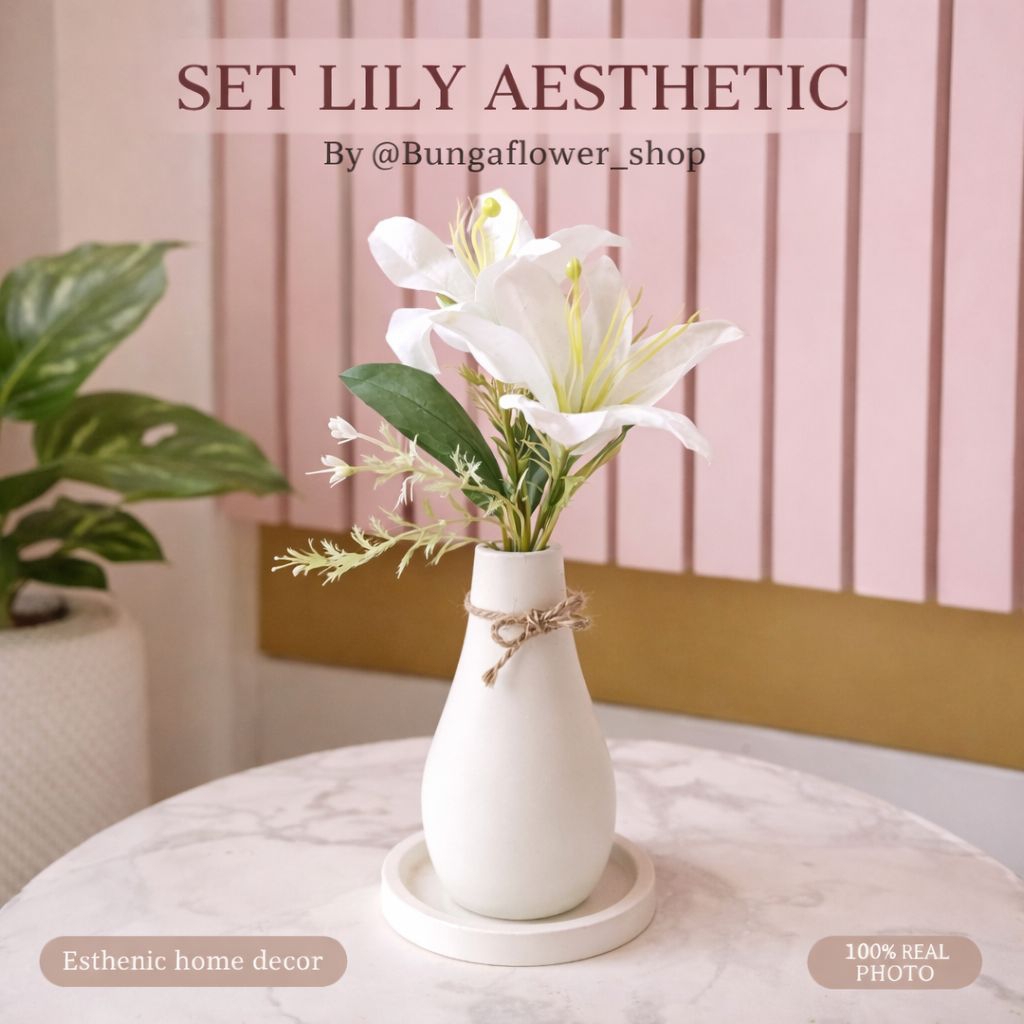 Jual 1 Set Bunga Aesthetic Kenanga Artificial + Vas + Tatakan Hexagon ...