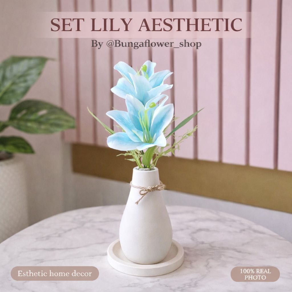 Jual 1 Set Bunga Aesthetic Kenanga Artificial + Vas + Tatakan Hexagon ...
