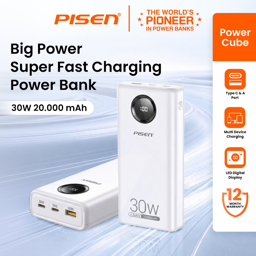 Jual PISEN Power Cube Power Bank 30W 20000 mAh Super Fast Charging with ...