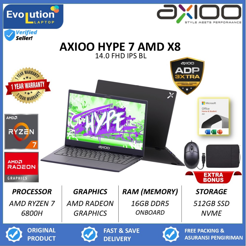 Jual Laptop Axioo Hype 7 AMD X8 RYZEN 7 6800H 16GB DDR5 512GB 14.0 FHD ...