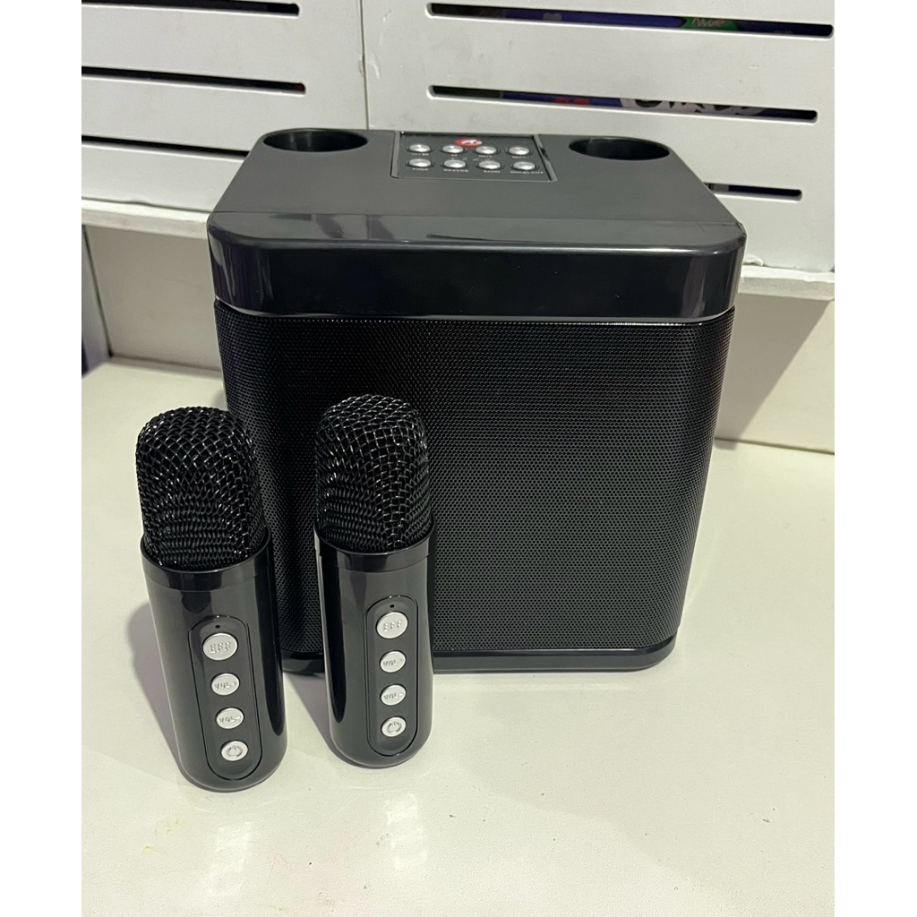 Jual Speaker Bluetooth Portable Karaoke with Wireless Microphone Mic ...