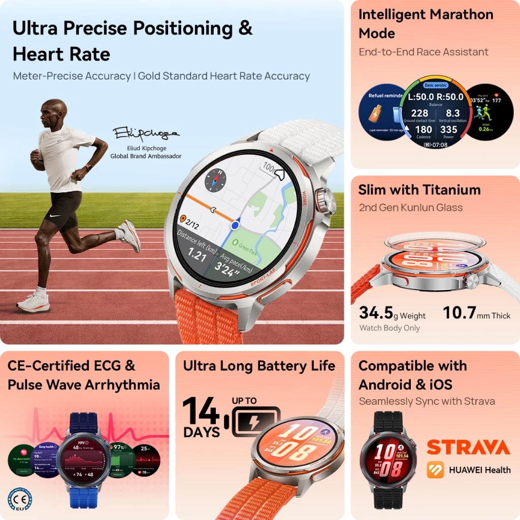 HUAWEI WATCH GT Runner 2 dengan desain titanium slim di pergelangan tangan