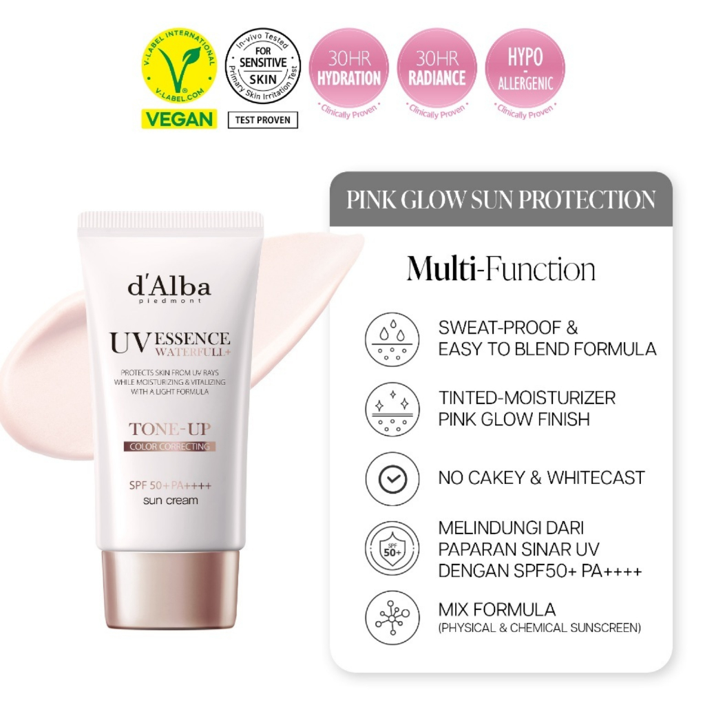 Jual D Alba Waterfull Tone Up Pink & Purple Correcting Sun Cream SPF 50 ...