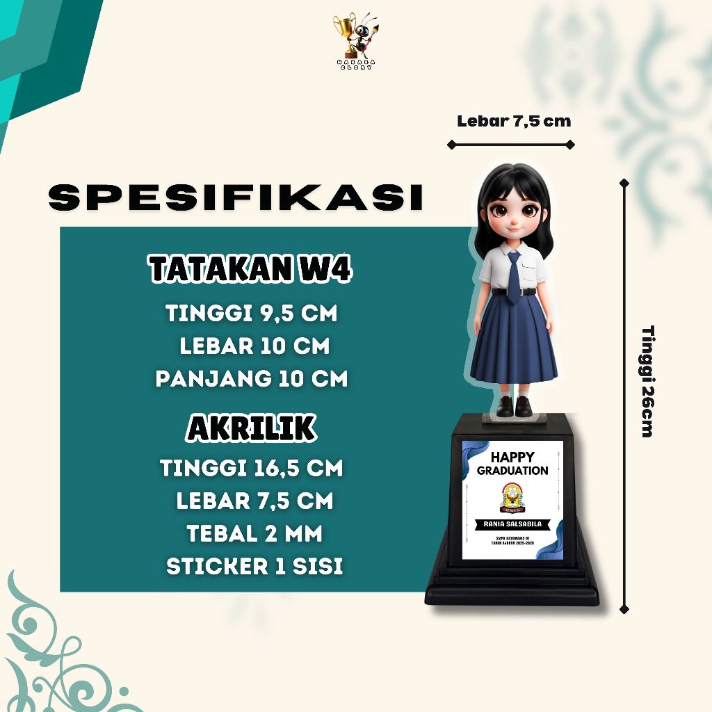 Jual Piala Akrilik Anak SMP Sticker Custom Hadiah Kelulusan Kado ...