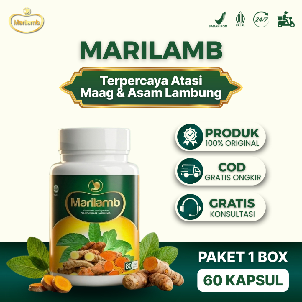 Marilamb Herbal Lambung 60 Kapsul - Obat Maag, GERD, & Asam Lambung - BPOM & Halal Resmi