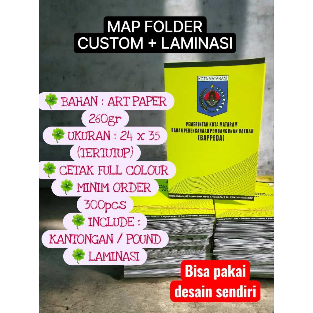 Jual [CUSTOM] Cetak Map F4 Folder 260gr SEKOLAH / KANTOR LAMINASI ...