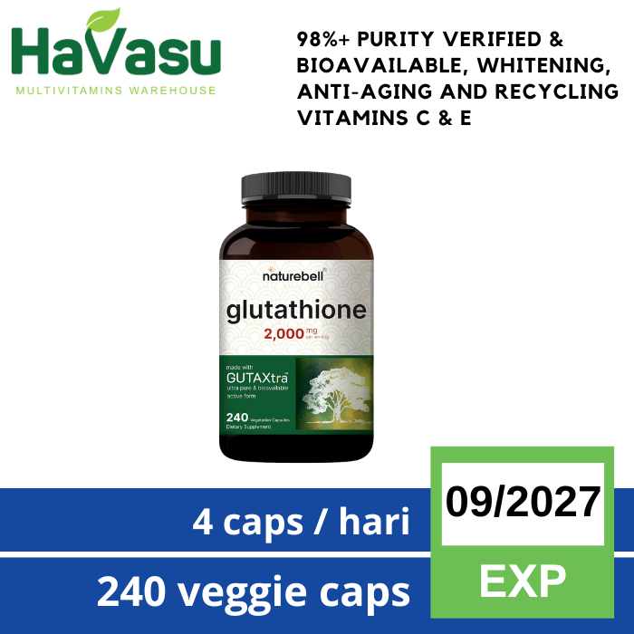 Jual Naturebell Glutathione Reduced 2000mg 98% Purity Antioxidant Whitening  Recycle Vit C & E | Shopee Indonesia