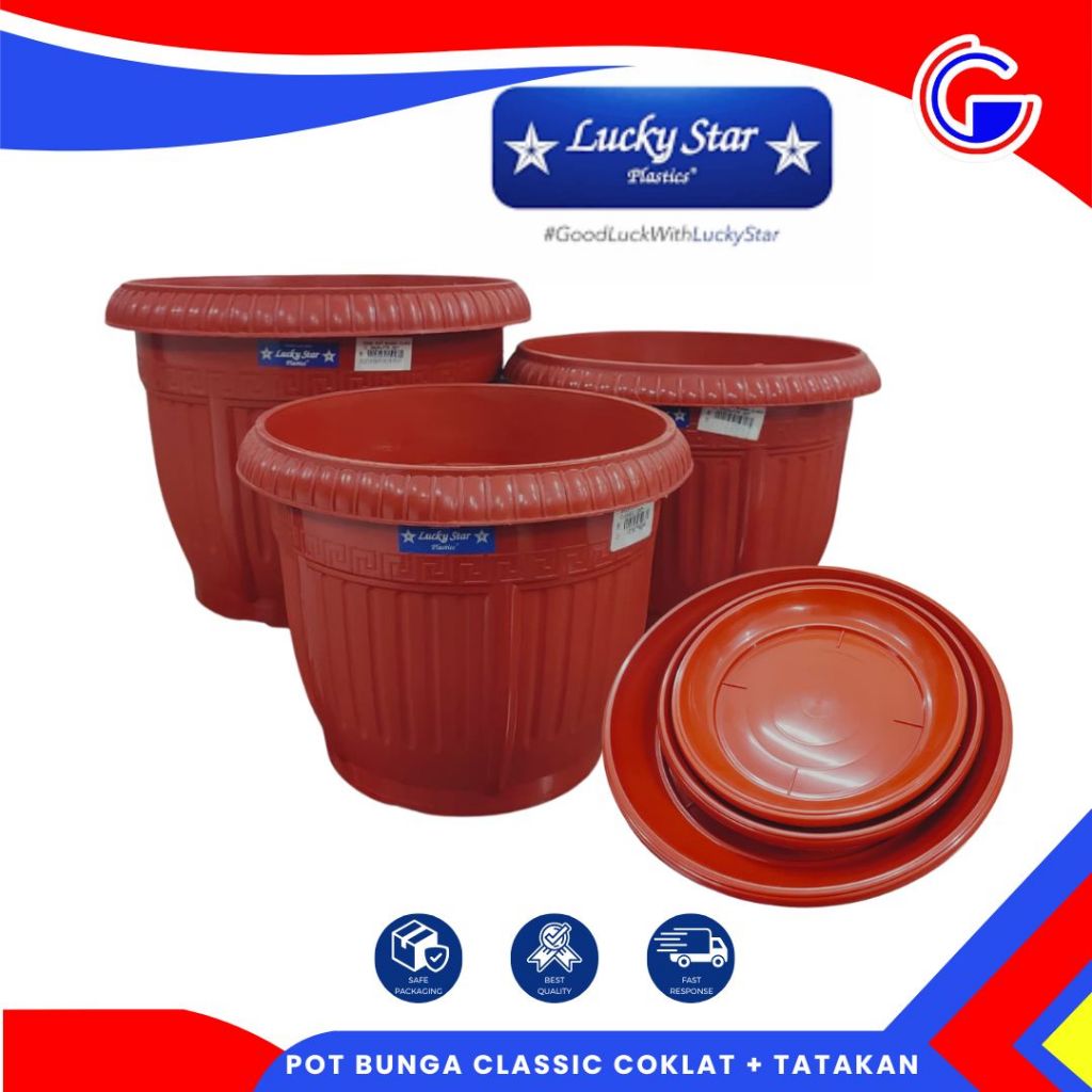 Pot Bunga Plastik Lucky Star - Pot Bunga Classic Tahan Lama dan Kuat - Pot Plastik Aesthetic Coklat