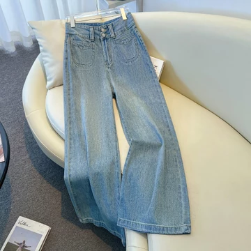 Elegan.Girl Bigsize Celana Panjang Wanita Jeans Retro High Waist Korean Style Highwaist Kulot