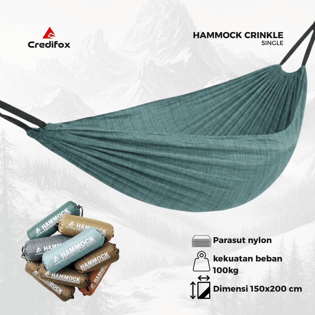 CREDIFOX Hammock Single Bahan Nilon Cringkle Ukuran 150cm X 200cm  - Hamok Outdoor - Ayunan Camping