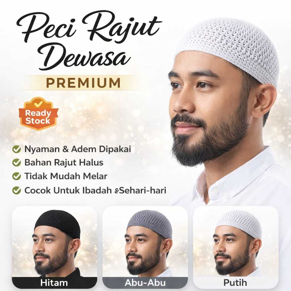 Peci Rajut Dewasa Pria Premium Tebal Elastis Kopiah Sholat Harian