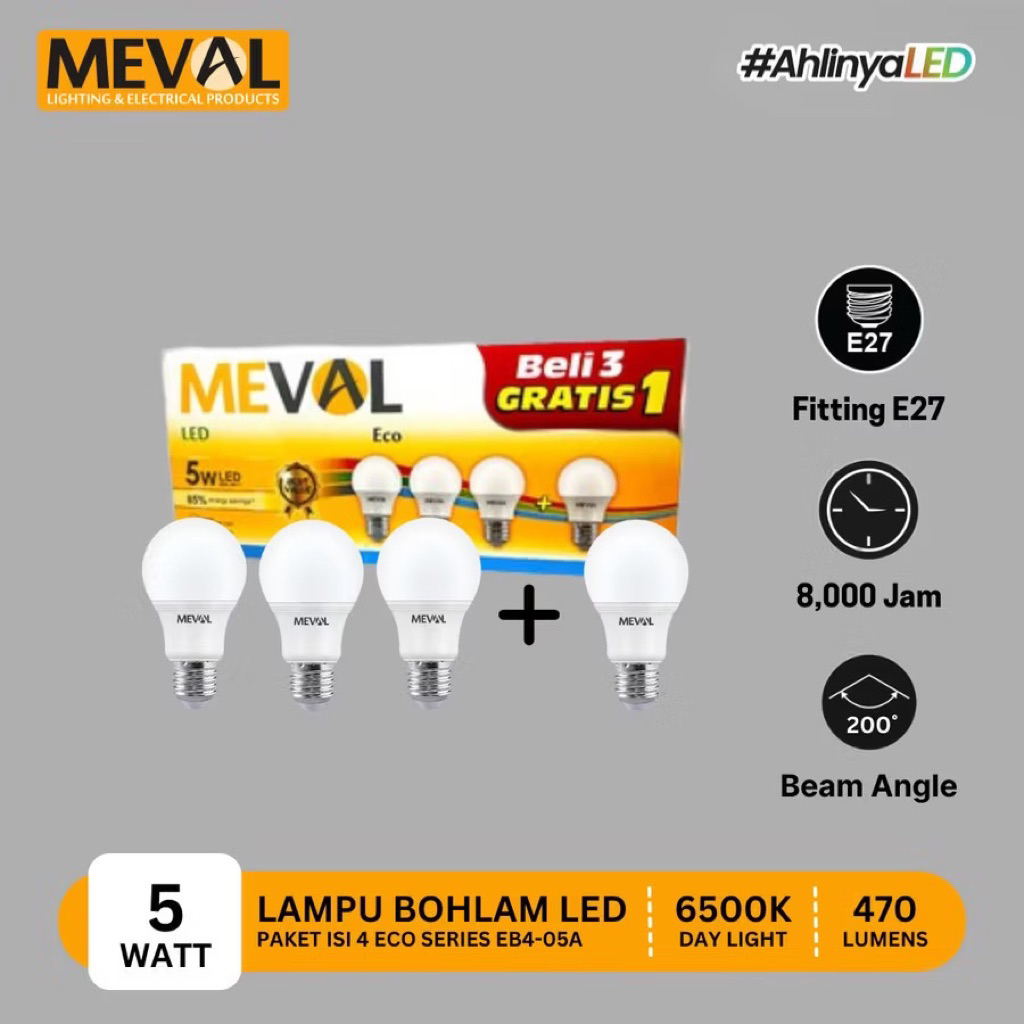 Jual Meval Lampu Bohlam Blub ECO isi 4 beli 3 gratis 1 5W 7W 9W 11W 13W ...